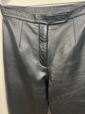 Vintage 90s Jacqueline Ferrar Genuine Black Leather Pants Straight Leg – Size 25
